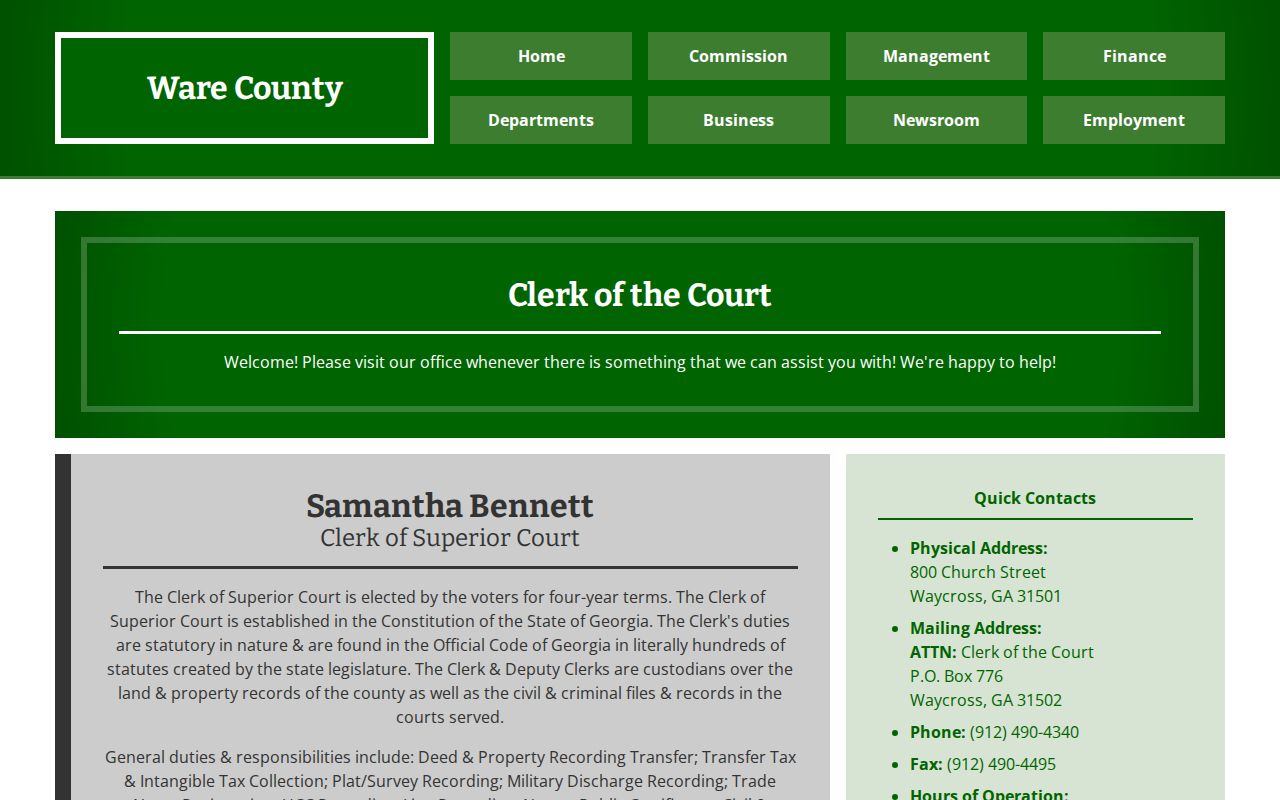 Ware County warrant lookup court directory